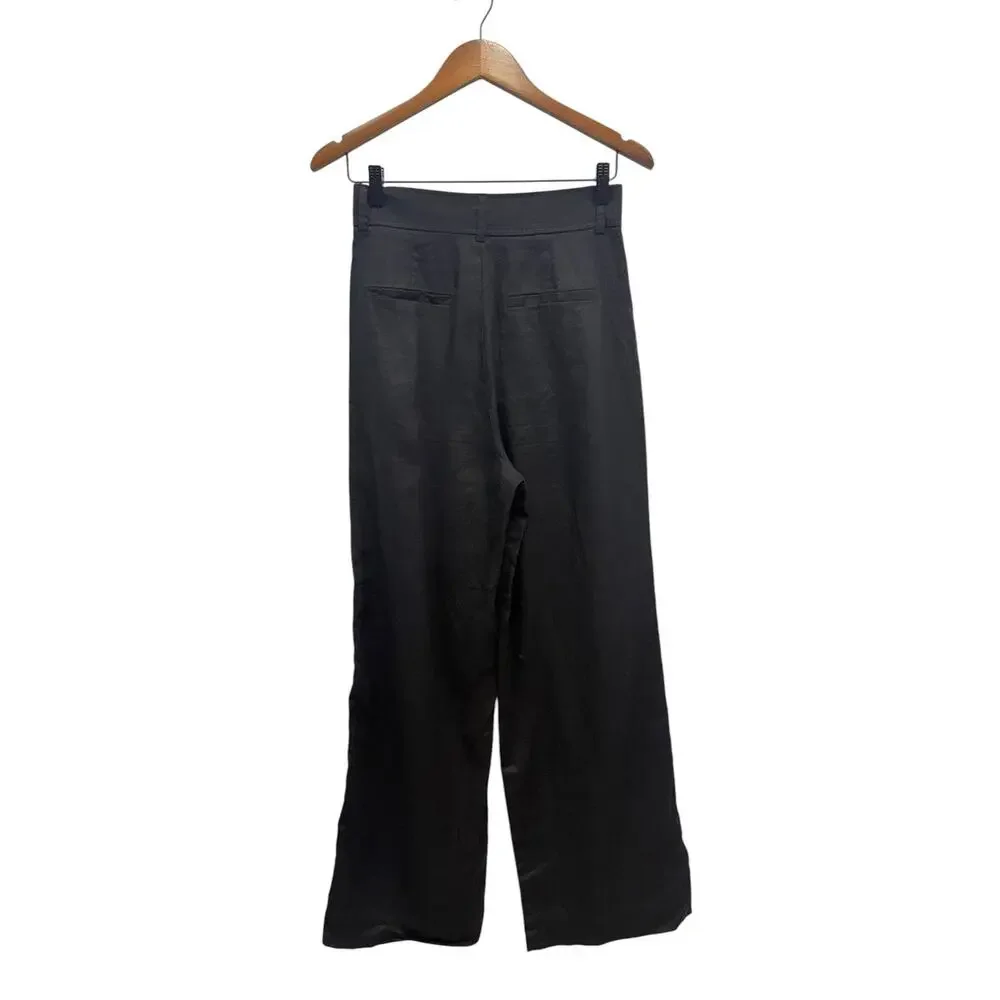 Everlane The Linen Way-High Wide Leg Drape Pants in Black size 2